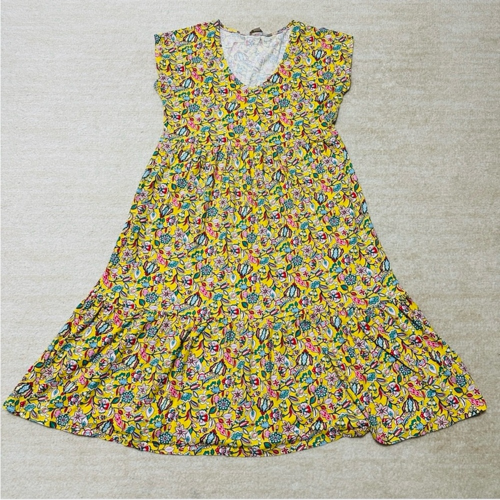 Boden women’s 10P Floral sleeveless Maxi ruffle V neck dress yellow